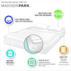Parure de draps Madison Park en percale de coton 200 fils au pouce carré