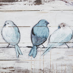 Panneau mural en bois peint à la main, oiseaux perchés, Madison Park - Blanc/Gris