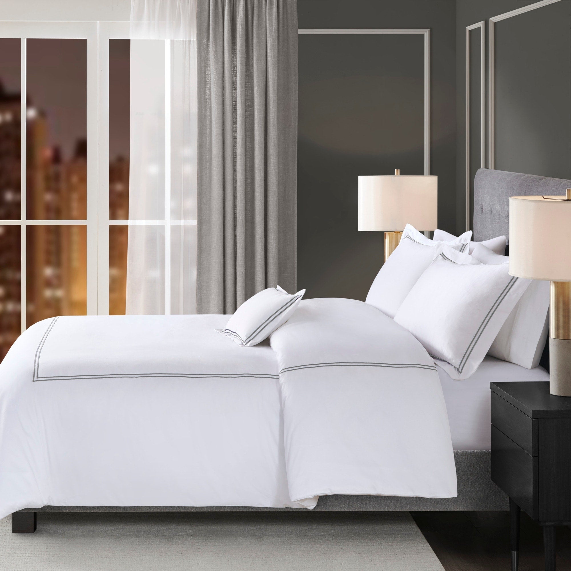 Parure de lit Madison Park Signature 500 fils au pouce carré, 100 % satin de coton brodé, collection de luxe