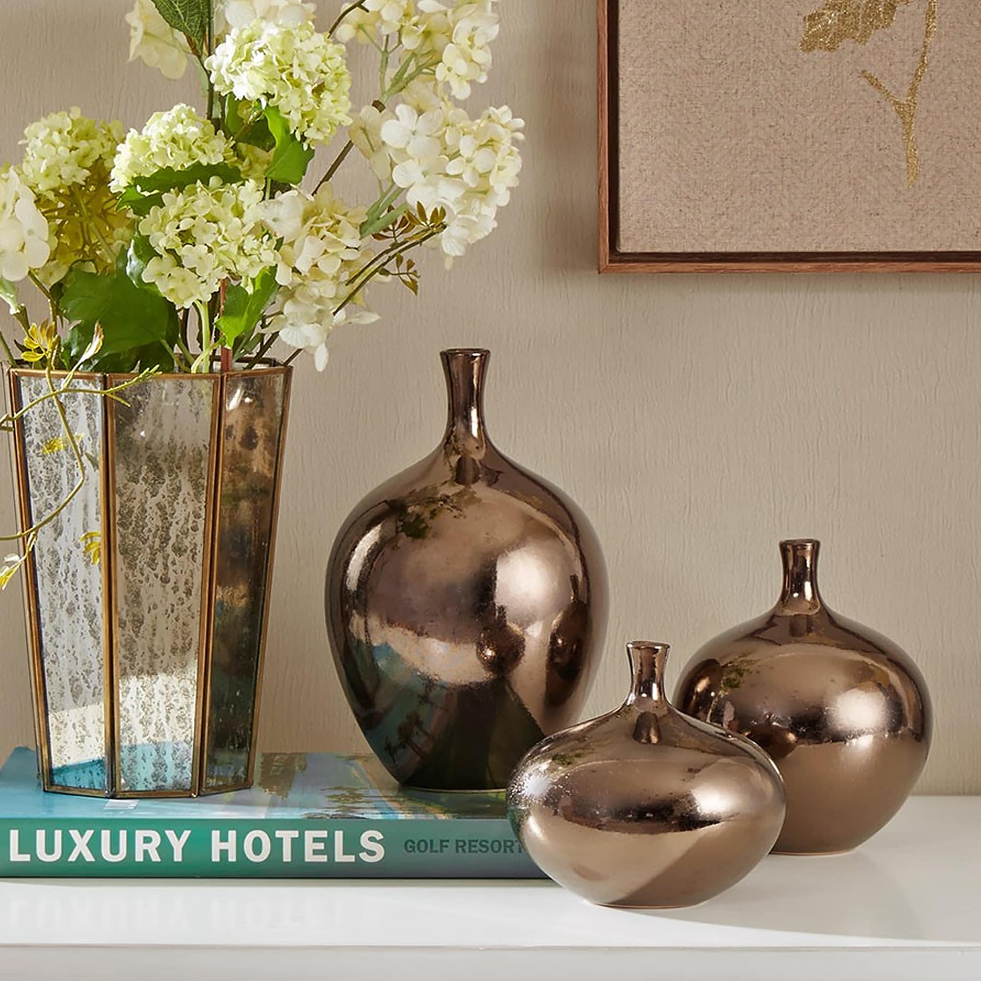 Ensemble de 3 vases décoratifs en céramique miroir Madison Park Signature Ansen