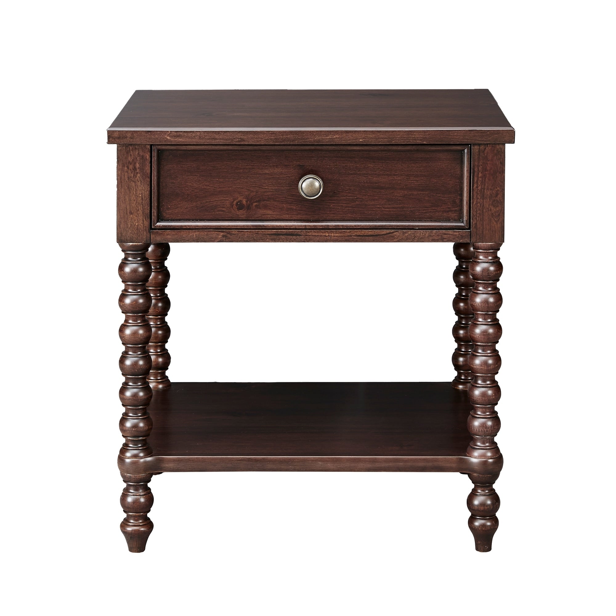 Table de chevet Madison Park Signature Beckett en bois tourné avec tiroir et étagère