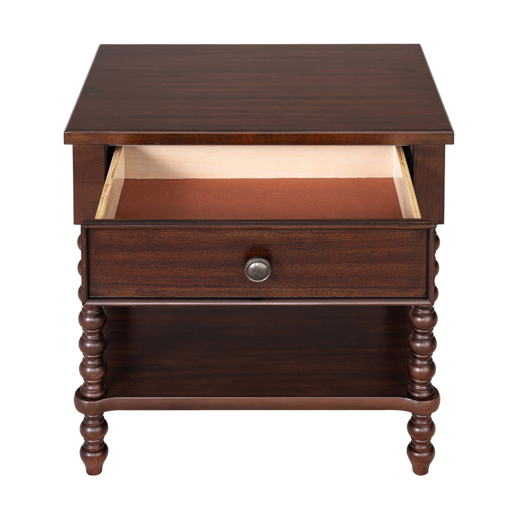 Table de chevet Madison Park Signature Beckett en bois tourné avec tiroir et étagère