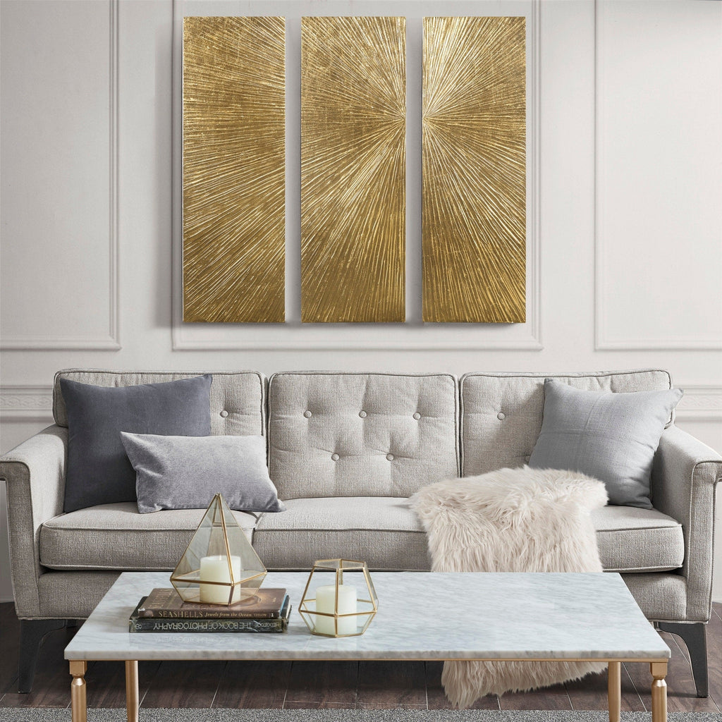 Ensemble de 3 triptyques muraux en résine dimensionnelle peints à la main Madison Park Signature Sunburst