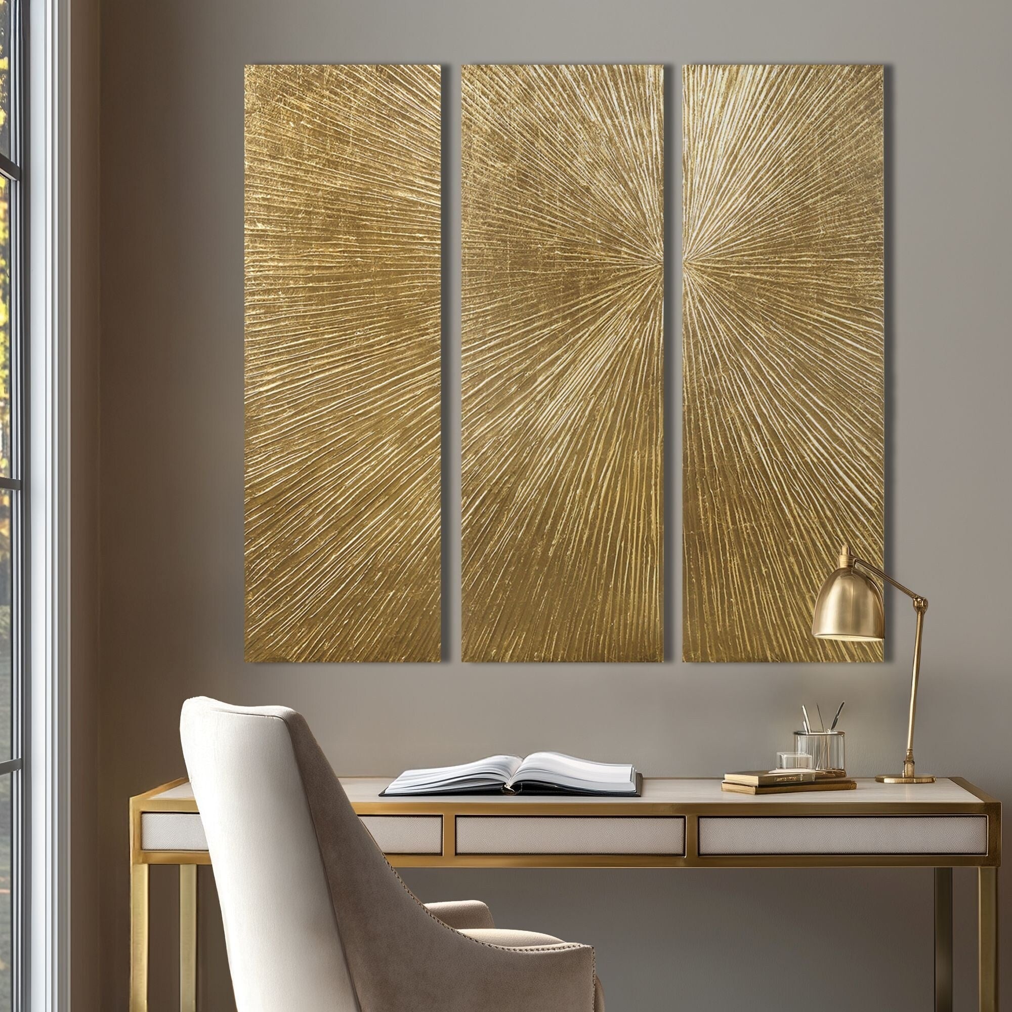 Ensemble de 3 triptyques muraux en résine dimensionnelle peints à la main Madison Park Signature Sunburst