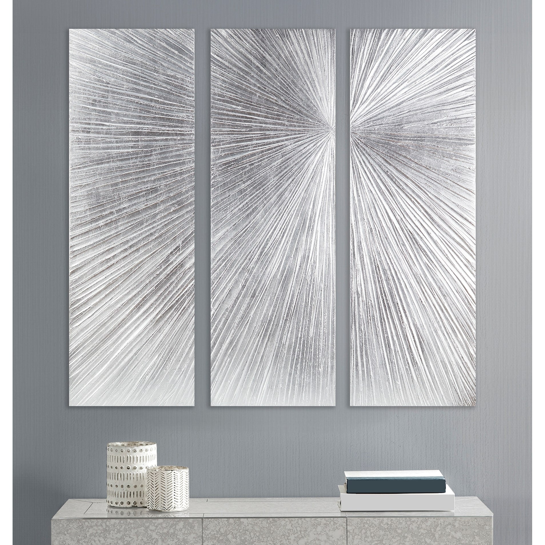 Ensemble de 3 triptyques muraux en résine dimensionnelle peints à la main Madison Park Signature Sunburst
