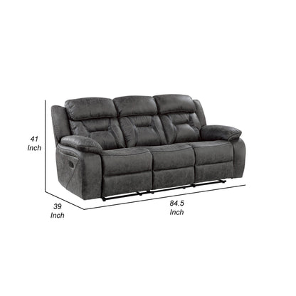 Canapé inclinable manuel Mady, capitonné, polyester gris foncé, 85 pouces