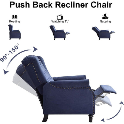 Fauteuil inclinable à dossier relevable, fauteuil en tissu avec décoration rivetée, fauteuil d'appoint simple