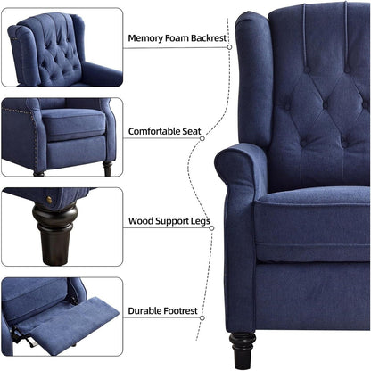 Fauteuil inclinable à dossier relevable, fauteuil en tissu avec décoration rivetée, fauteuil d'appoint simple