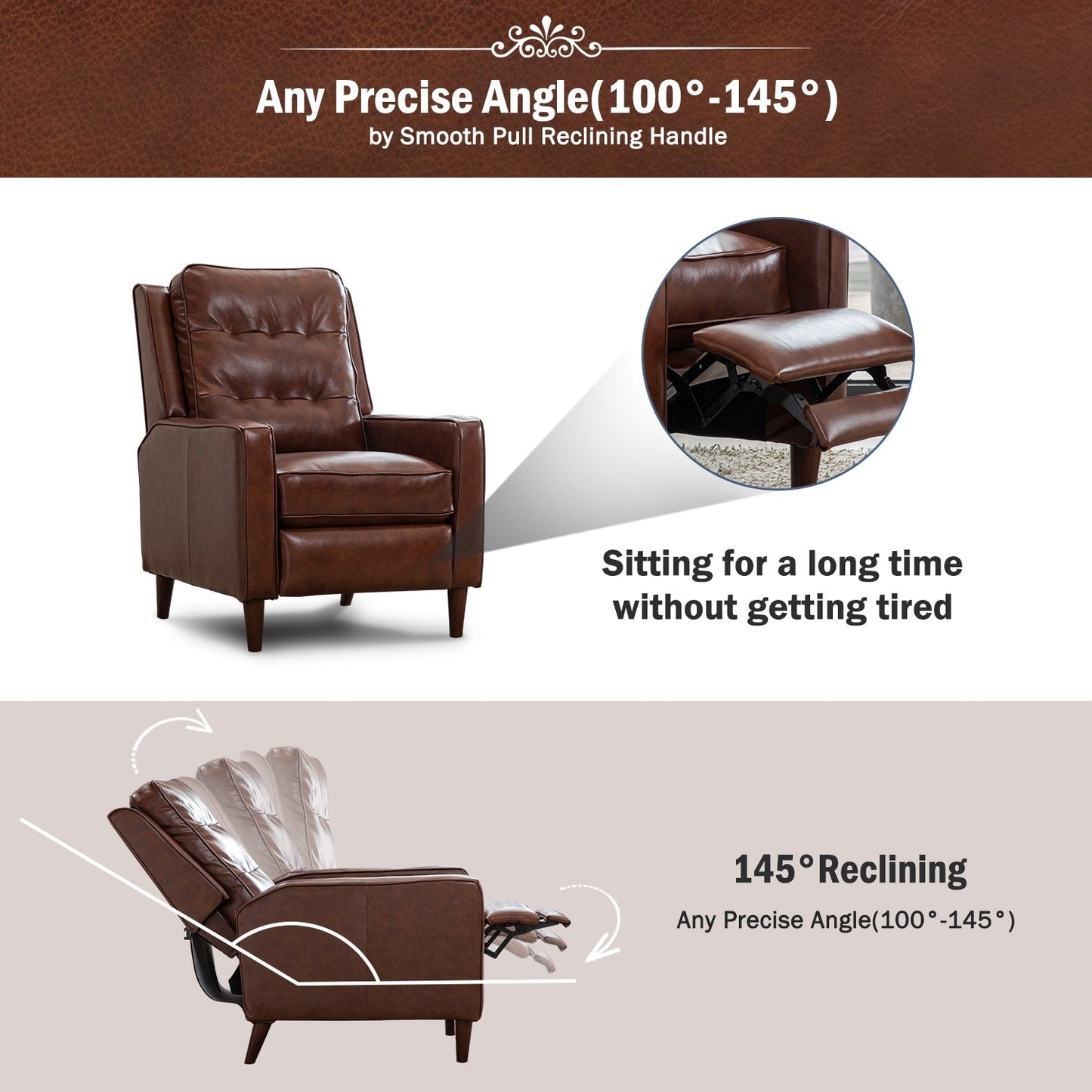 Fauteuil inclinable à dossier relevable, fauteuil en tissu avec décoration rivetée, fauteuil d'appoint simple