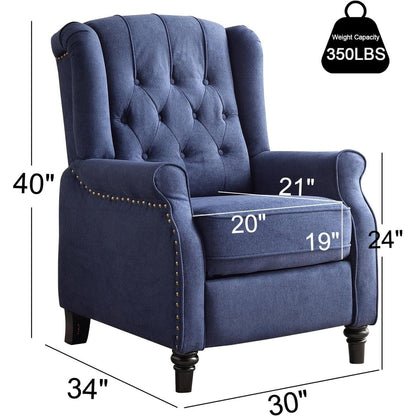 Fauteuil inclinable à dossier relevable, fauteuil en tissu avec décoration rivetée, fauteuil d'appoint simple