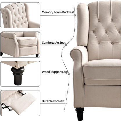 Fauteuil inclinable à dossier relevable, fauteuil en tissu avec décoration rivetée, fauteuil d'appoint simple