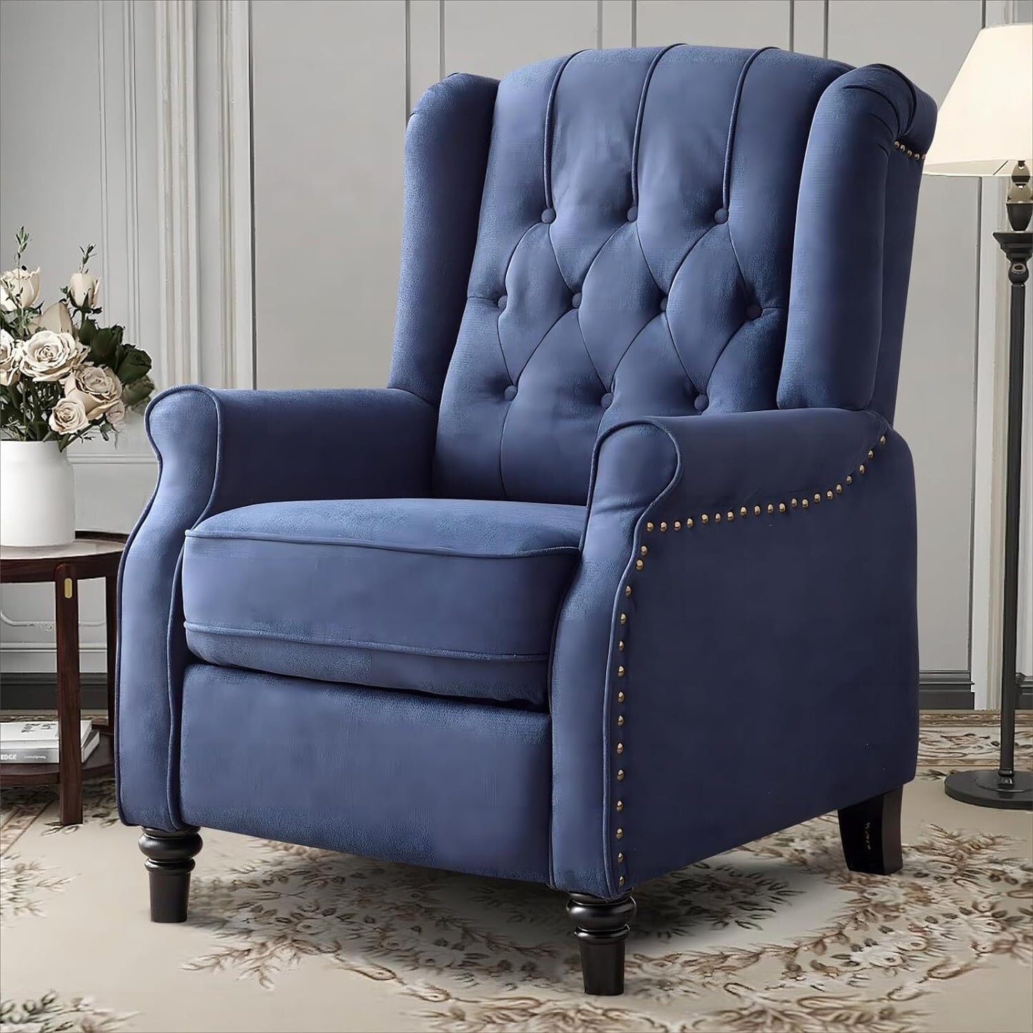 Fauteuil inclinable à dossier relevable, fauteuil en tissu avec décoration rivetée, fauteuil d'appoint simple