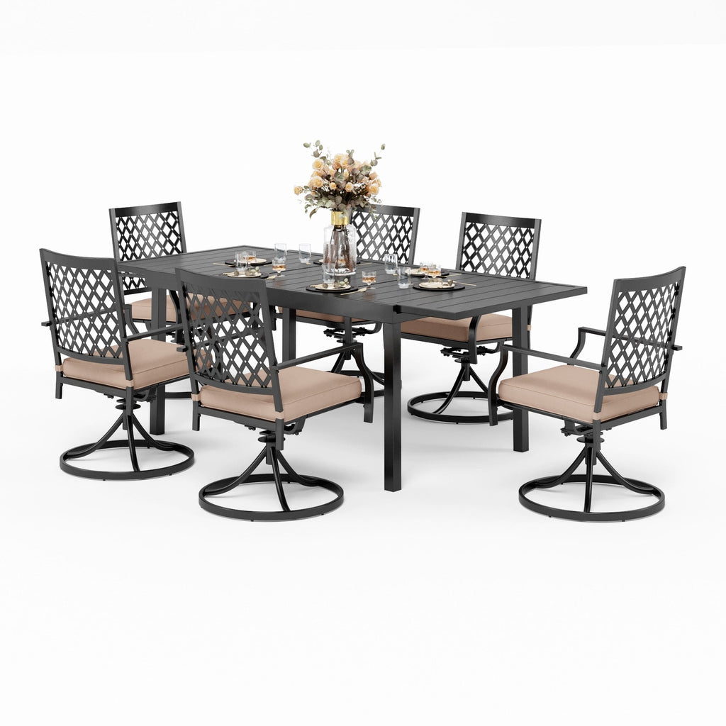 Ensemble de salle à manger d'extérieur MAISON ARTS pouvant accueillir jusqu'à 6/8 personnes, 6/8 chaises pivotantes en maille métallique, 1 table rectangulaire extensible