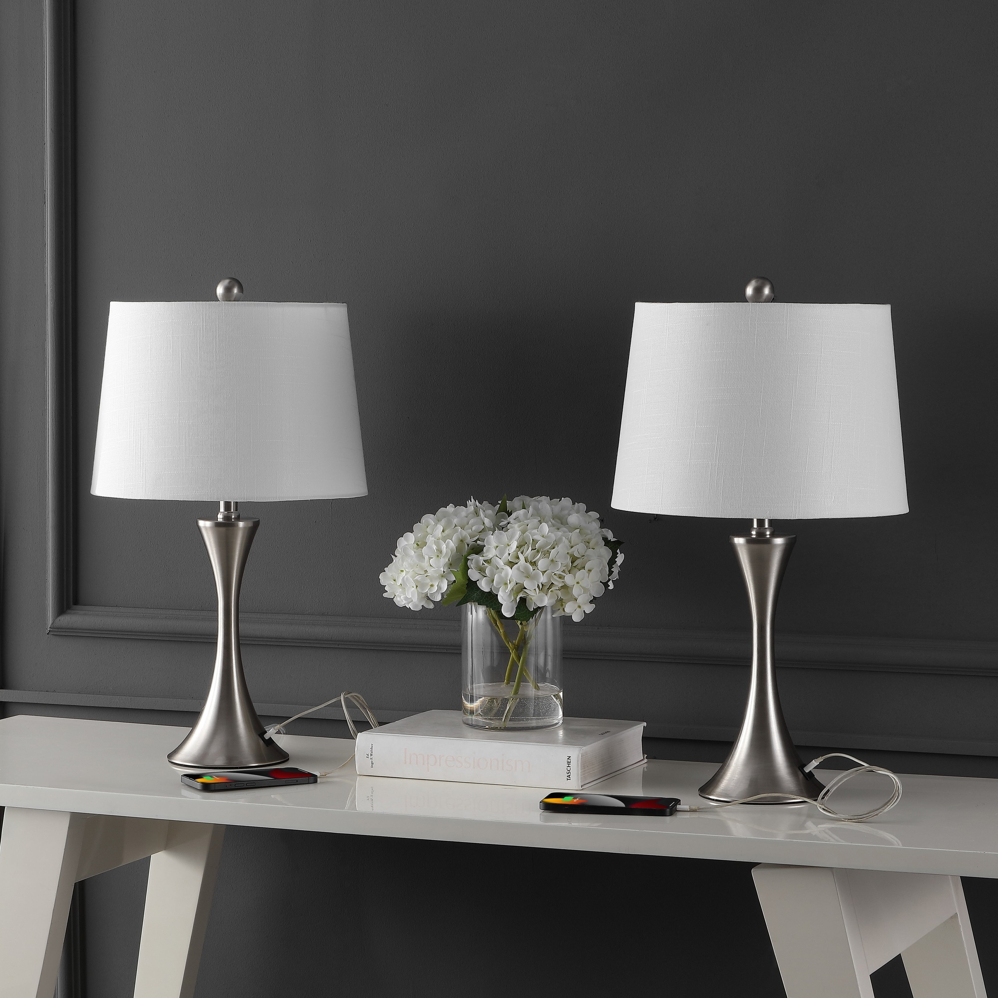 Lampe de table LED Makena 22,75 cm en fer moderne et glamour avec port de chargement USB (lot de 2) par JONATHAN Y
