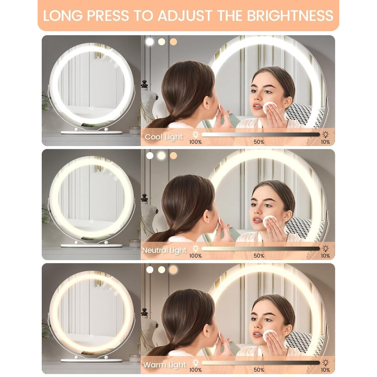 Miroir de maquillage Miroir de courtoisie avec lumières