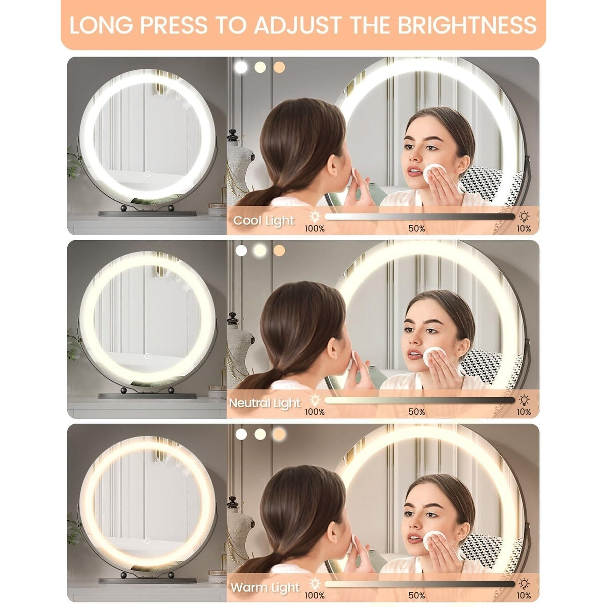 Miroir de maquillage Miroir de courtoisie avec lumières
