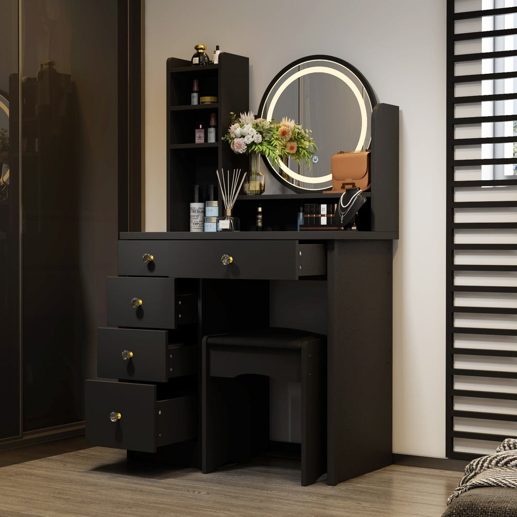 Ensemble coiffeuse avec miroir tactile et tabouret