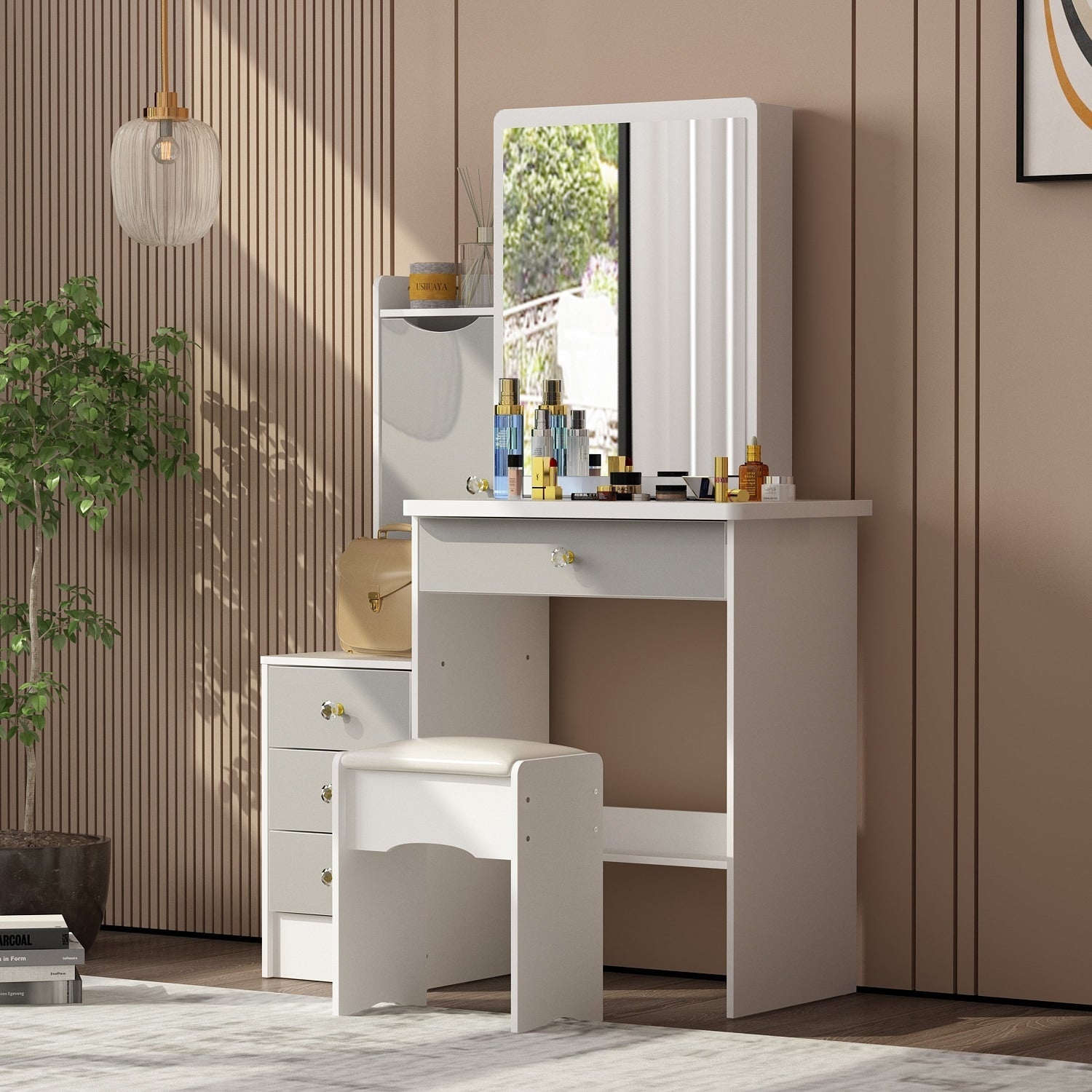 Ensemble de maquillage avec miroir et tabouret