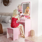 Coiffeuse avec éclairage LED, miroir et tabouret