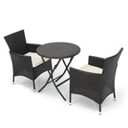 Ensemble de salle à manger bistro rond Malaga 3 pièces en osier avec coussins par Christopher Knight Home