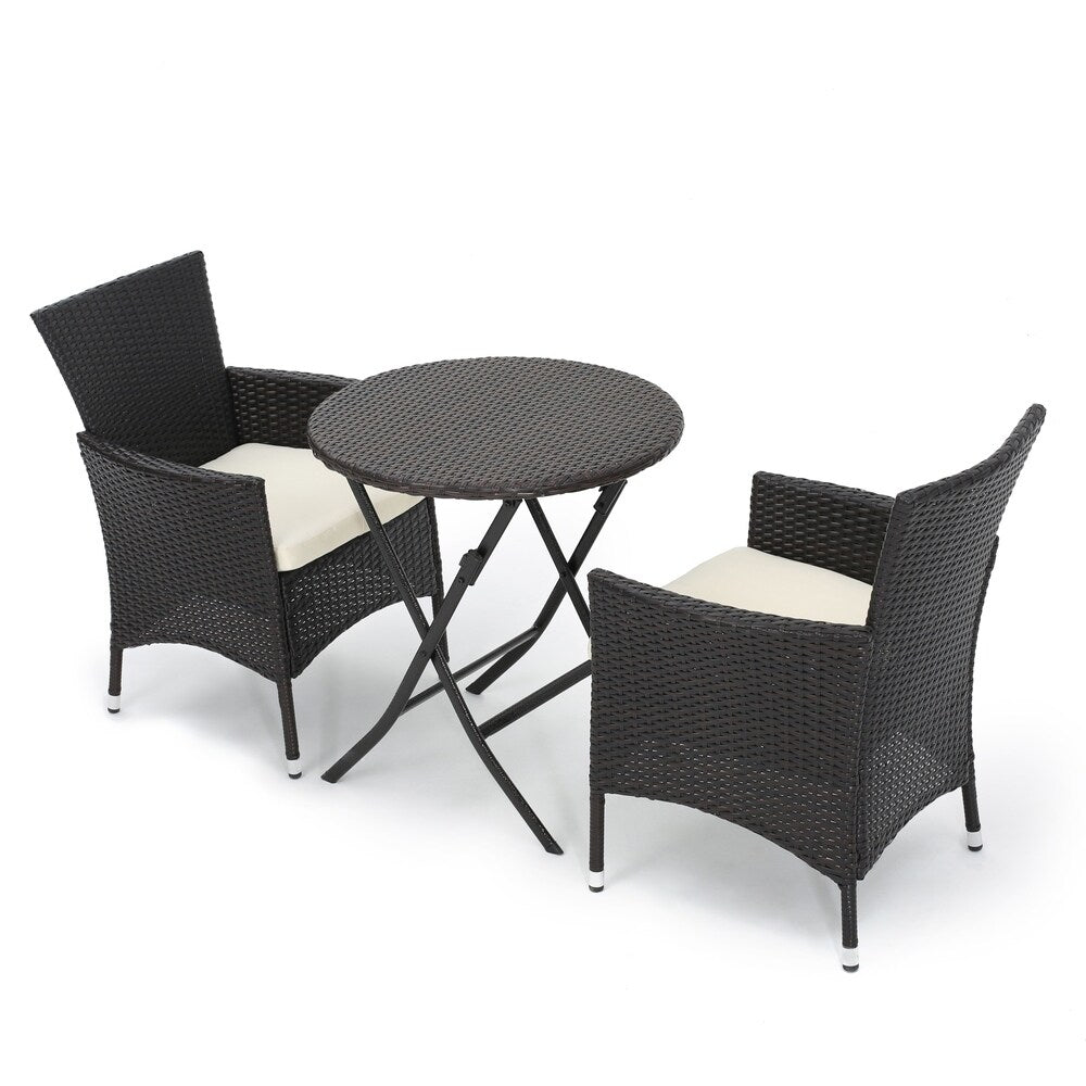 Ensemble de salle à manger bistro rond Malaga 3 pièces en osier avec coussins par Christopher Knight Home