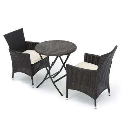 Ensemble de salle à manger bistro rond Malaga 3 pièces en osier avec coussins par Christopher Knight Home