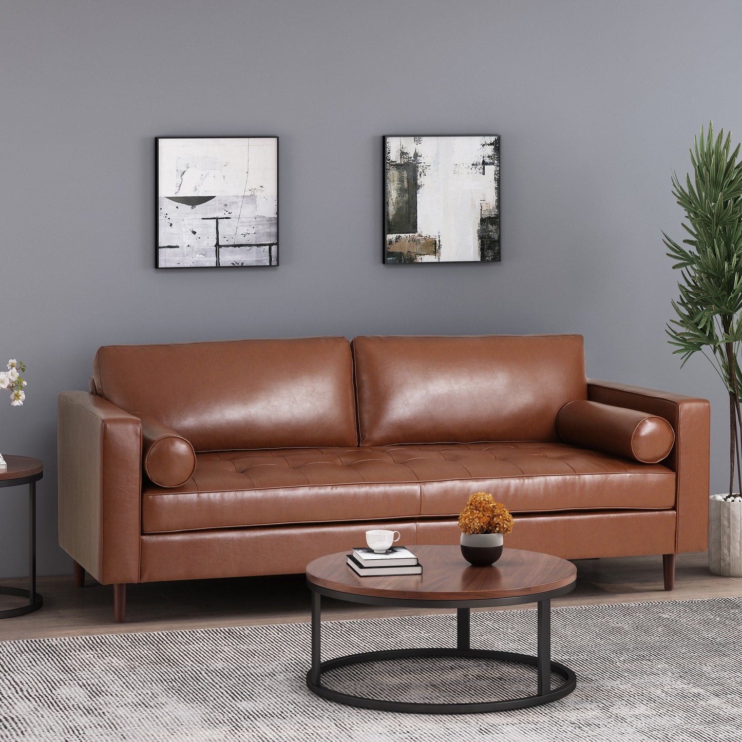 Canapé 3 places capitonné contemporain Malinta par Christopher Knight Home - 82,25 L x 33,00 l x 33,00 H