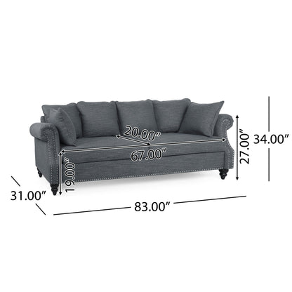 Canapé 3 places en tissu Manbow avec coussins et garniture cloutée par Christopher Knight Home