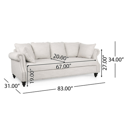 Canapé 3 places en tissu Manbow avec coussins et garniture cloutée par Christopher Knight Home