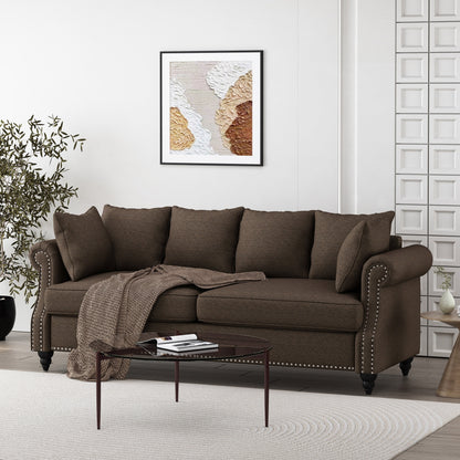 Canapé 3 places en tissu Manbow avec coussins et garniture cloutée par Christopher Knight Home