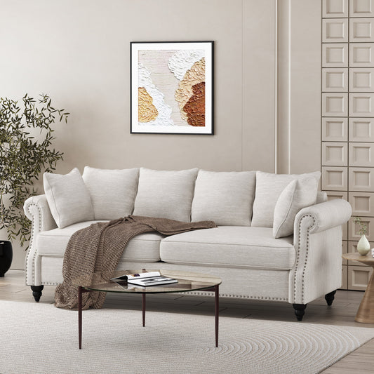 Canapé 3 places en tissu Manbow avec coussins et garniture cloutée par Christopher Knight Home