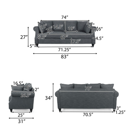 Canapé 3 places en tissu Manbow avec coussins et garniture cloutée par Christopher Knight Home