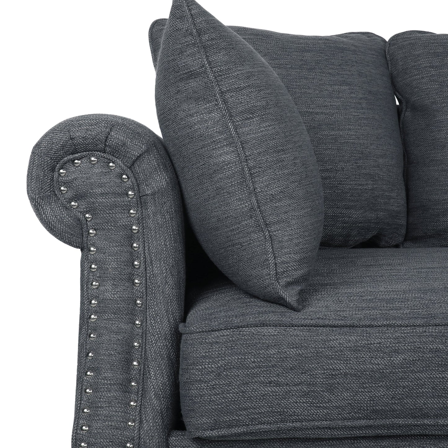 Canapé 3 places en tissu Manbow avec coussins et garniture cloutée par Christopher Knight Home