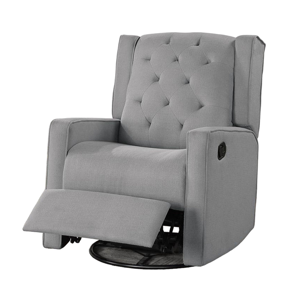 Fauteuil inclinable manuel pivotant Manie, bois massif, toile de jute grise classique