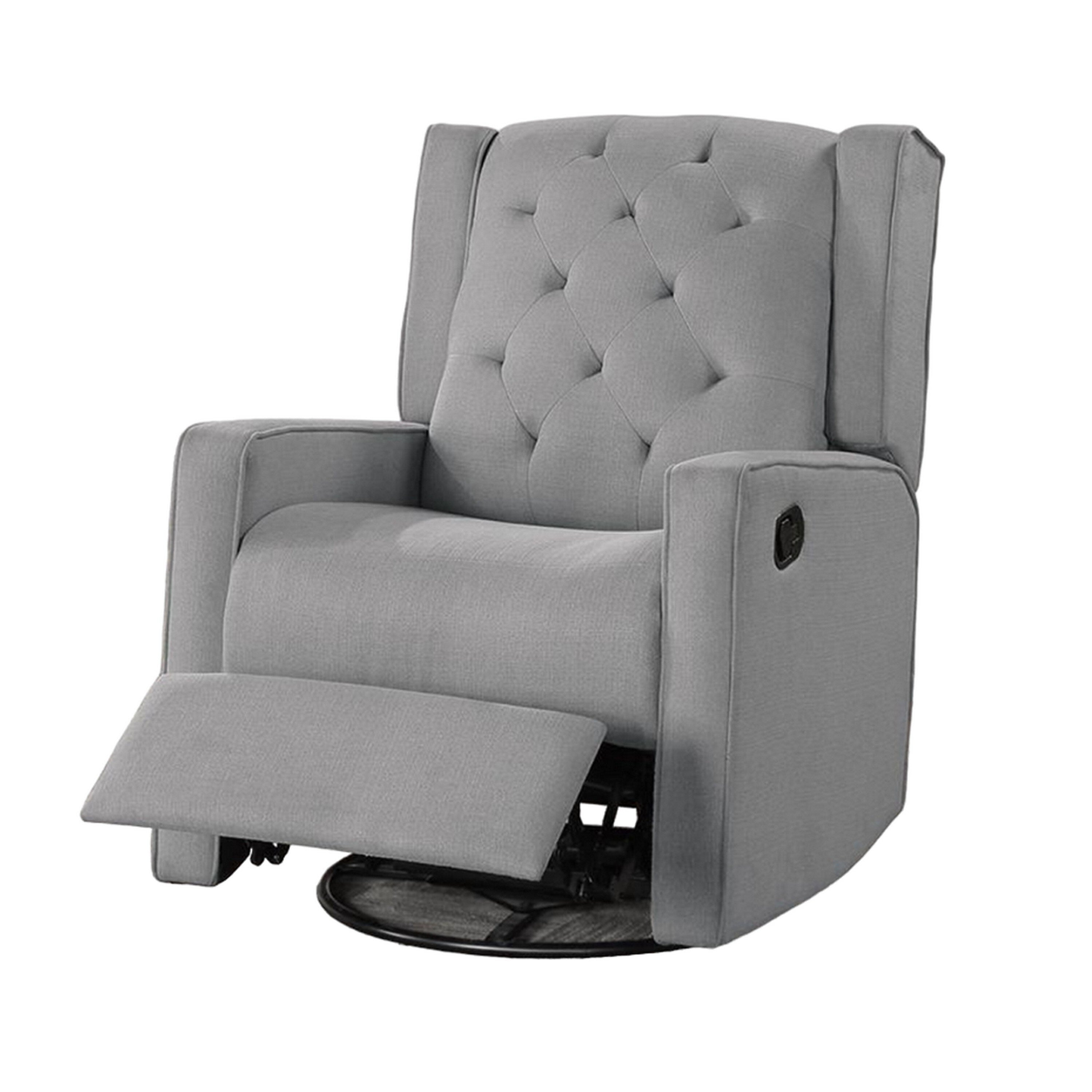 Fauteuil inclinable manuel pivotant Manie, bois massif, toile de jute grise classique