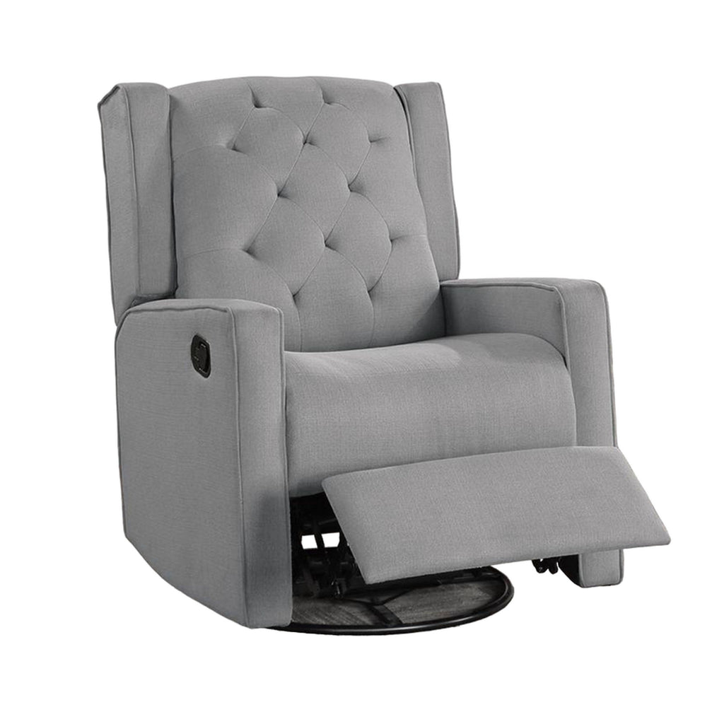 Fauteuil inclinable manuel pivotant Manie, bois massif, toile de jute grise classique