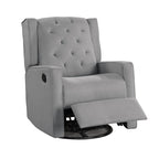 Fauteuil inclinable manuel pivotant Manie, bois massif, toile de jute grise classique