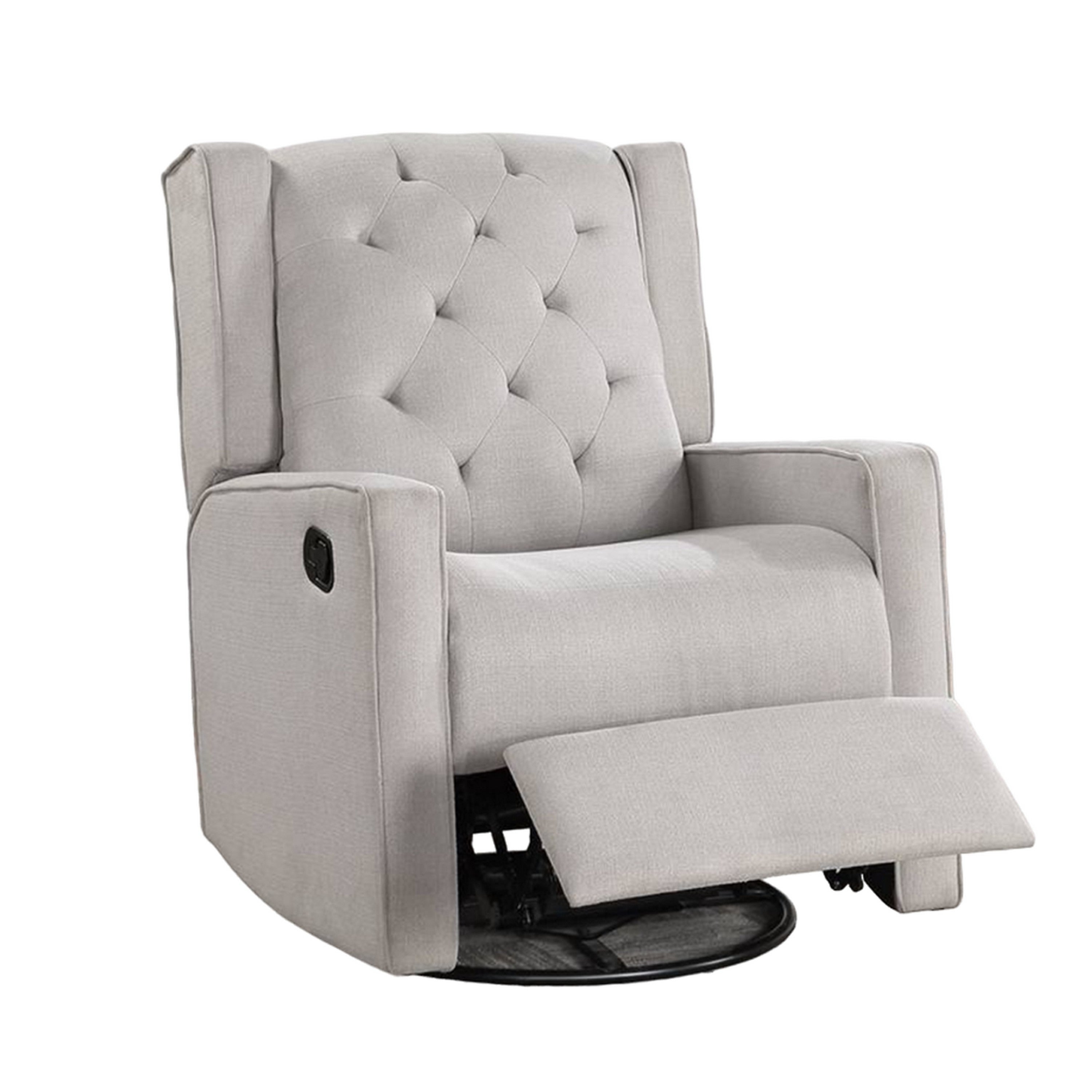 Fauteuil inclinable manuel pivotant Manie, bois massif, toile de jute gris clair