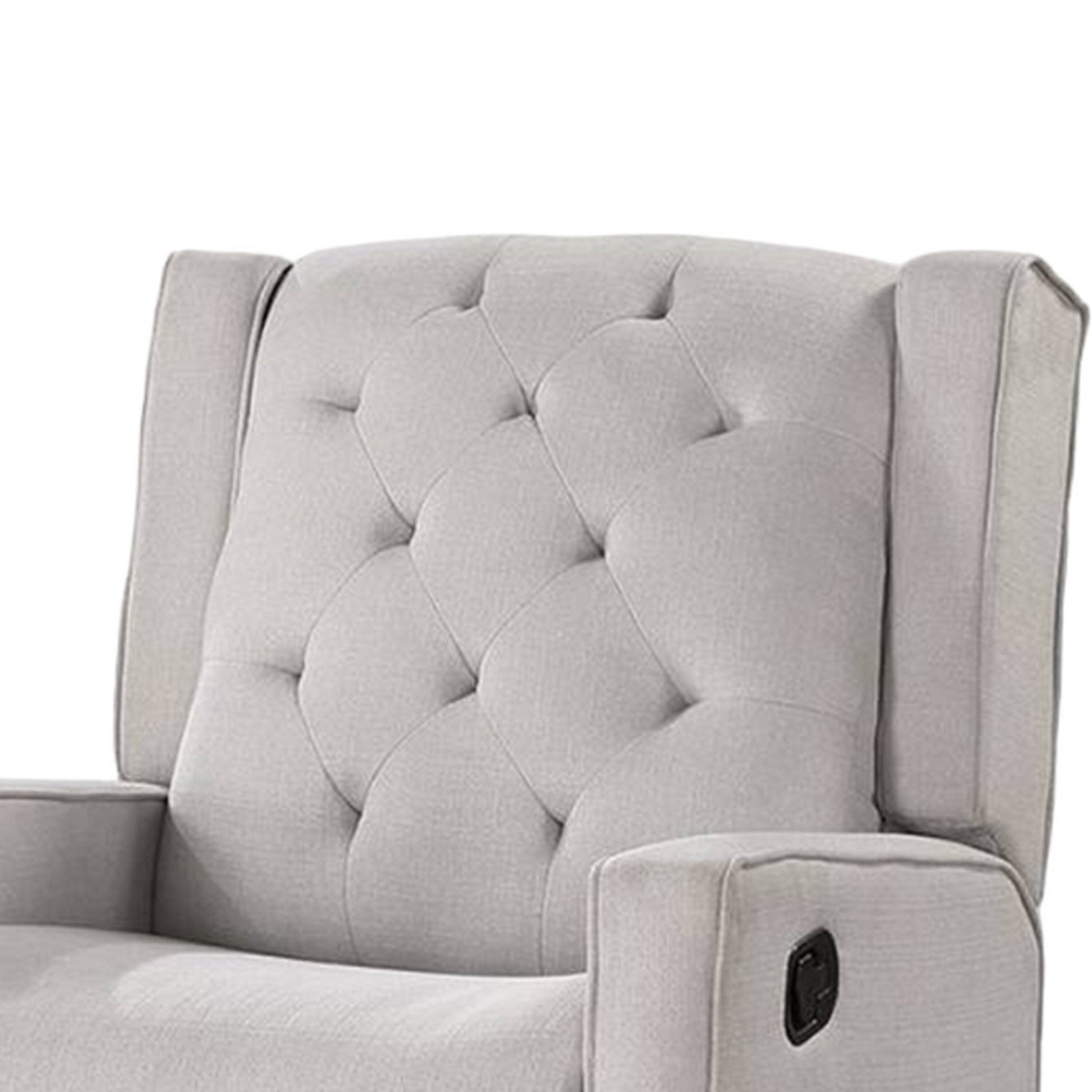 Fauteuil inclinable manuel pivotant Manie, bois massif, toile de jute gris clair