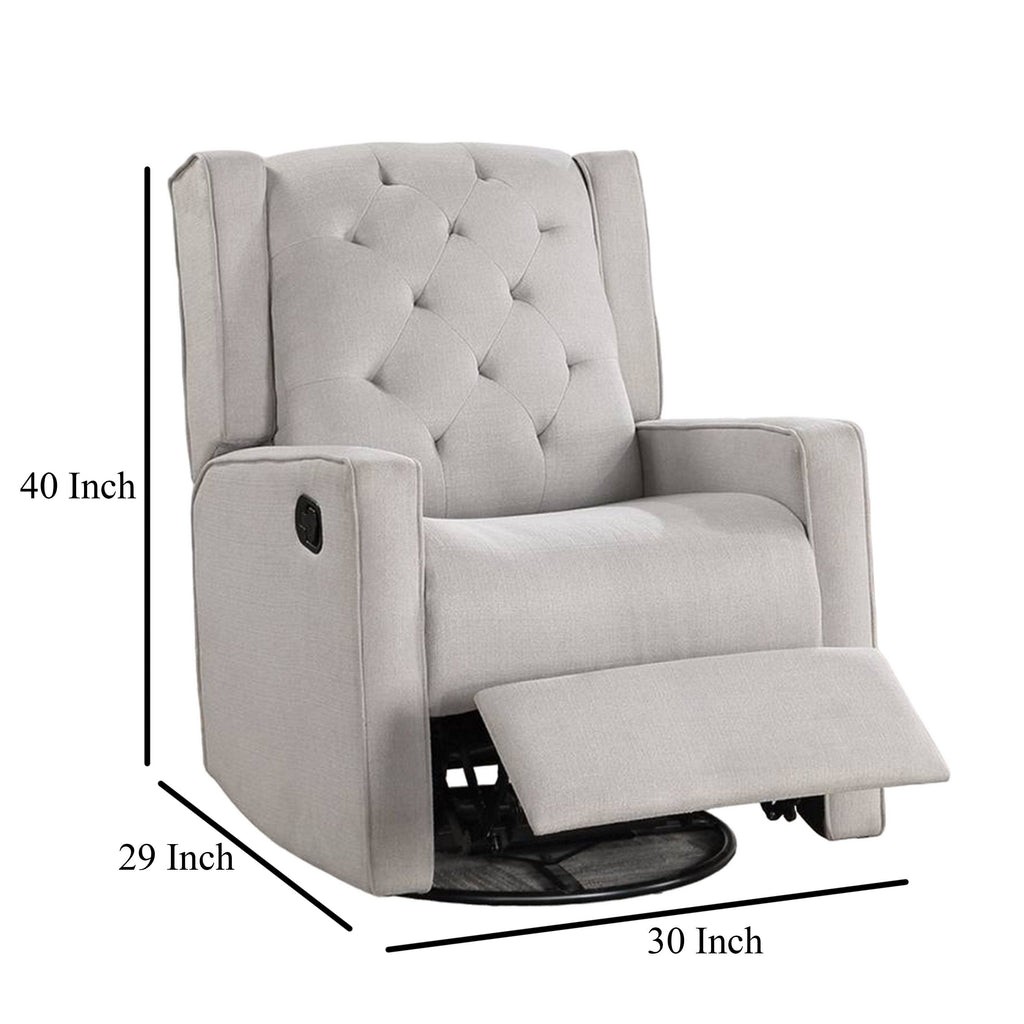 Fauteuil inclinable manuel pivotant Manie, bois massif, toile de jute gris clair