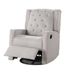 Fauteuil inclinable manuel pivotant Manie, bois massif, toile de jute gris clair