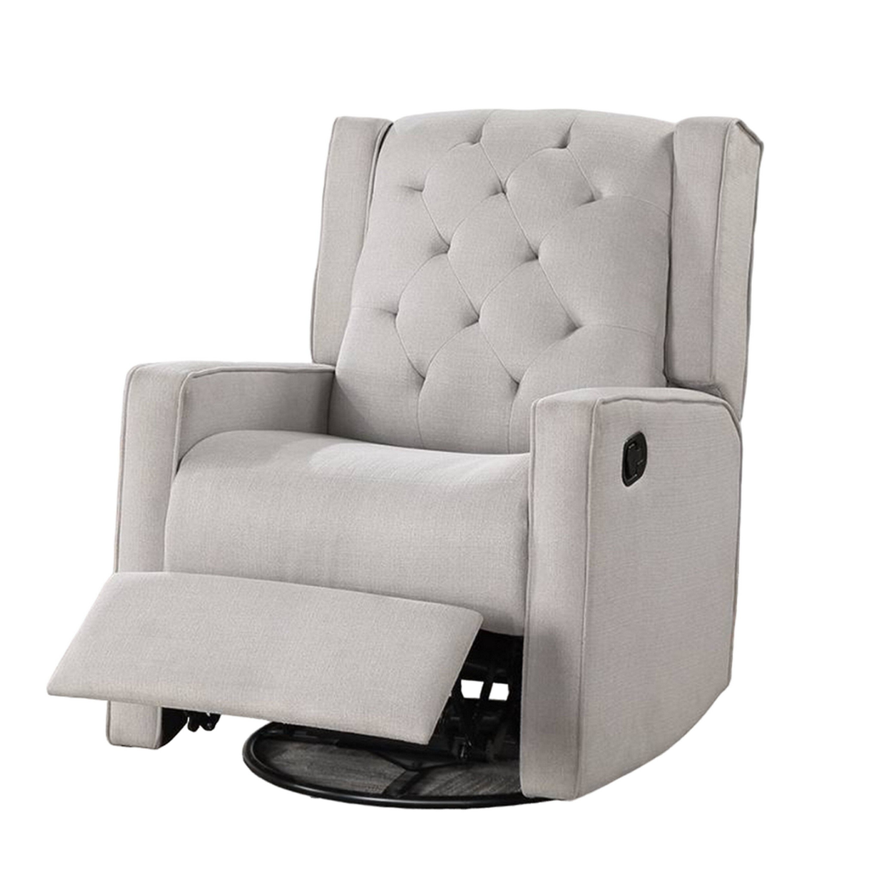 Fauteuil inclinable manuel pivotant Manie, bois massif, toile de jute gris clair