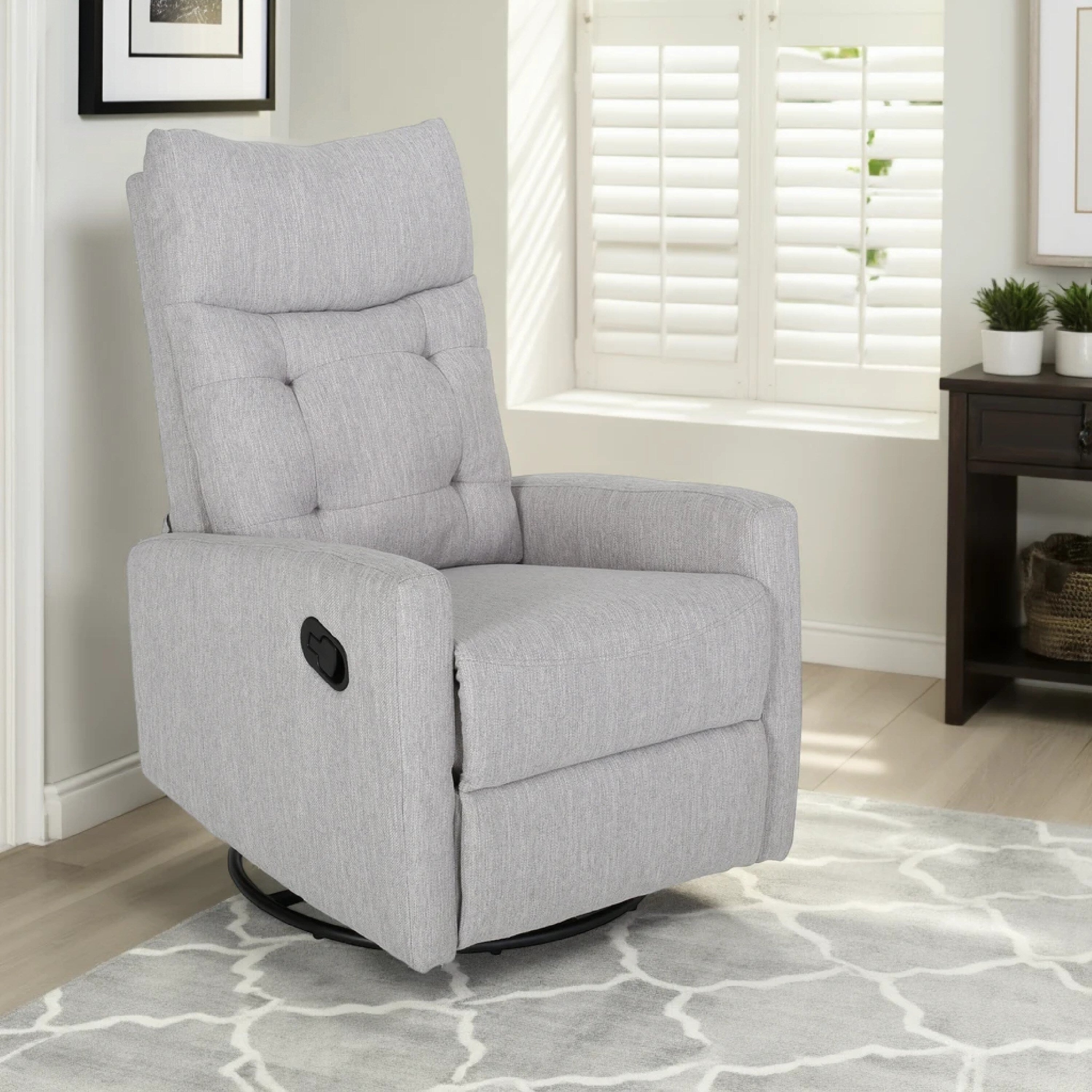 Fauteuil inclinable pivotant manuel, capitonné, gris clair