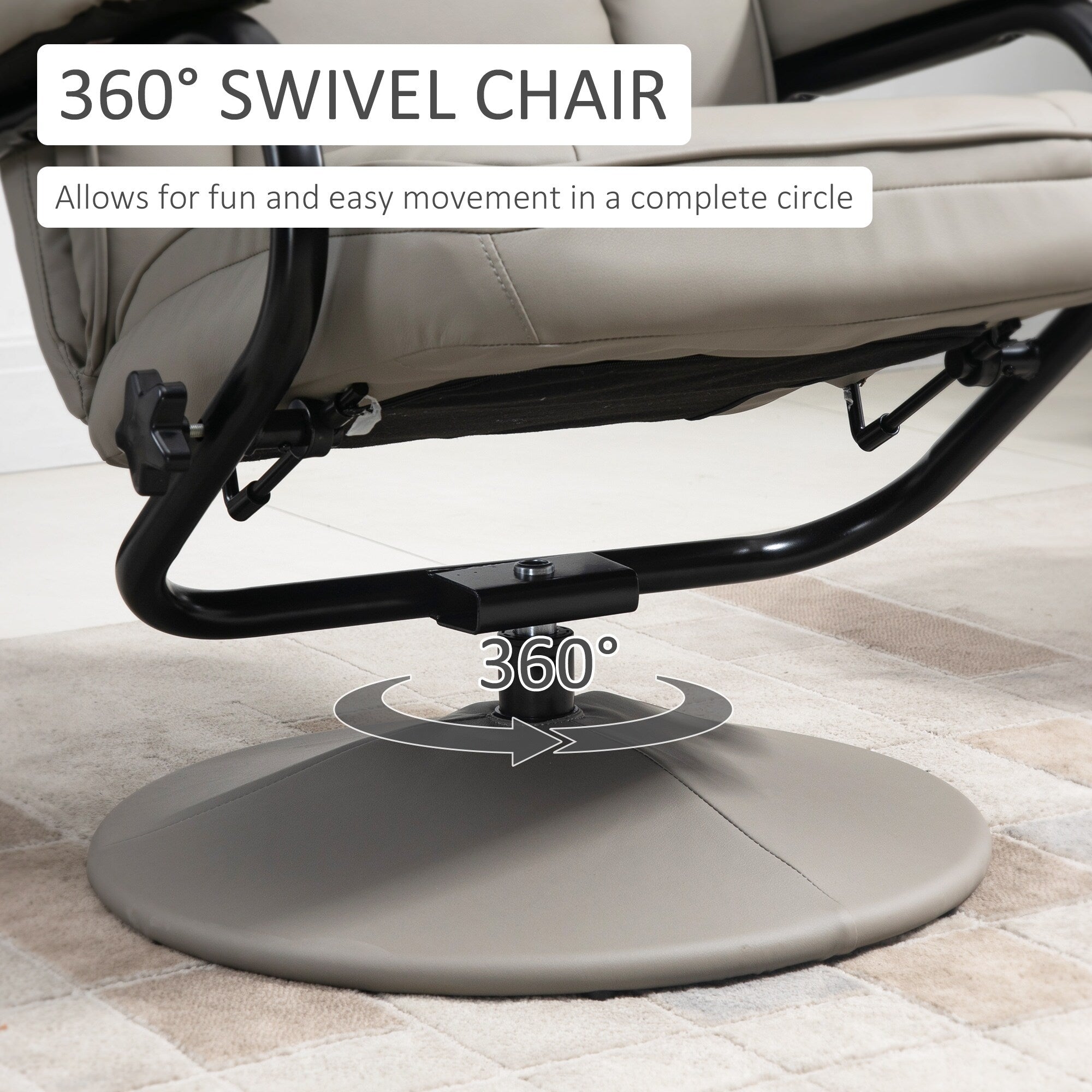Fauteuil inclinable pivotant manuel en cuir PU, fauteuil d'appoint réglable, fauteuil de télévision, fauteuil de lecture inclinable avec pouf