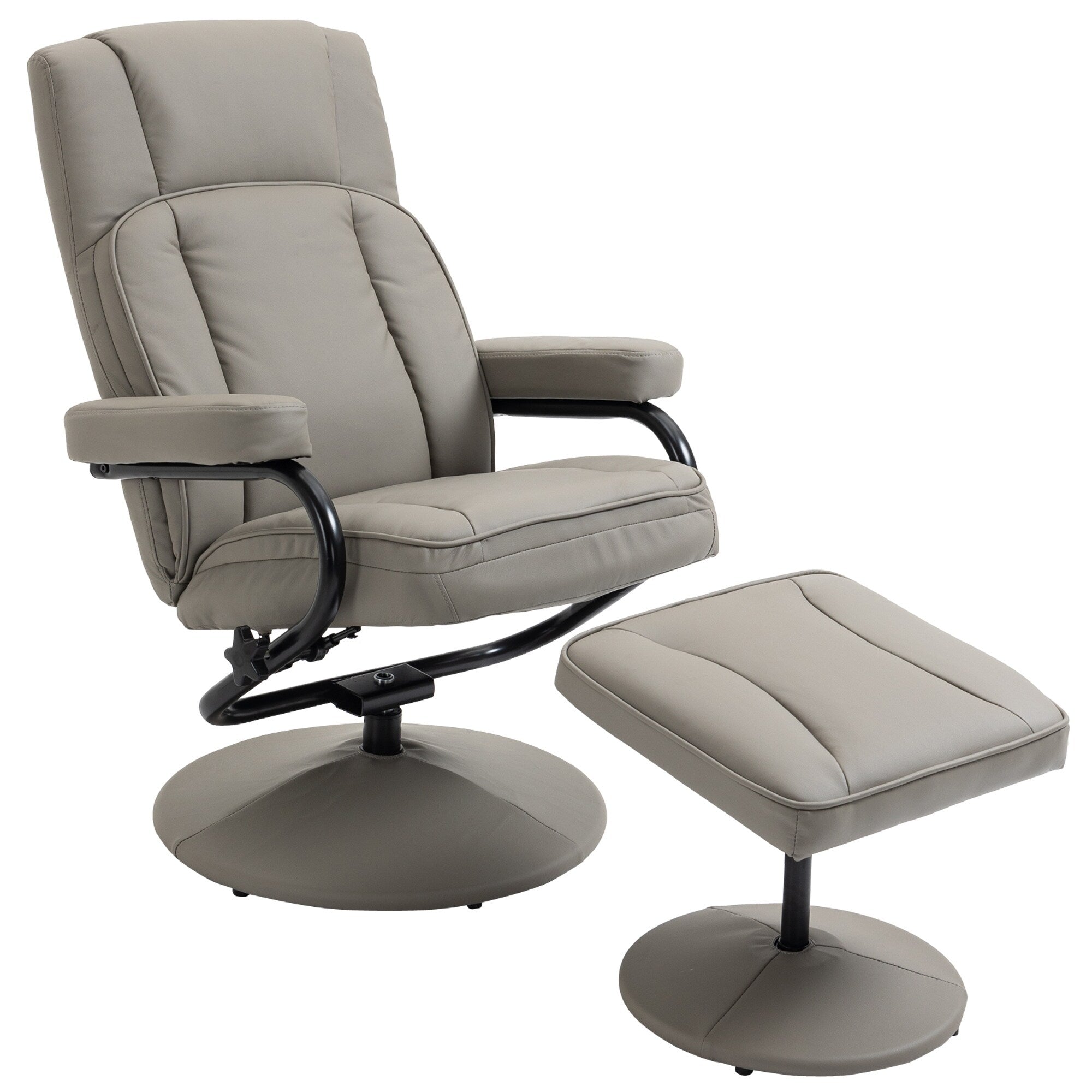 Fauteuil inclinable pivotant manuel en cuir PU, fauteuil d'appoint réglable, fauteuil de télévision, fauteuil de lecture inclinable avec pouf