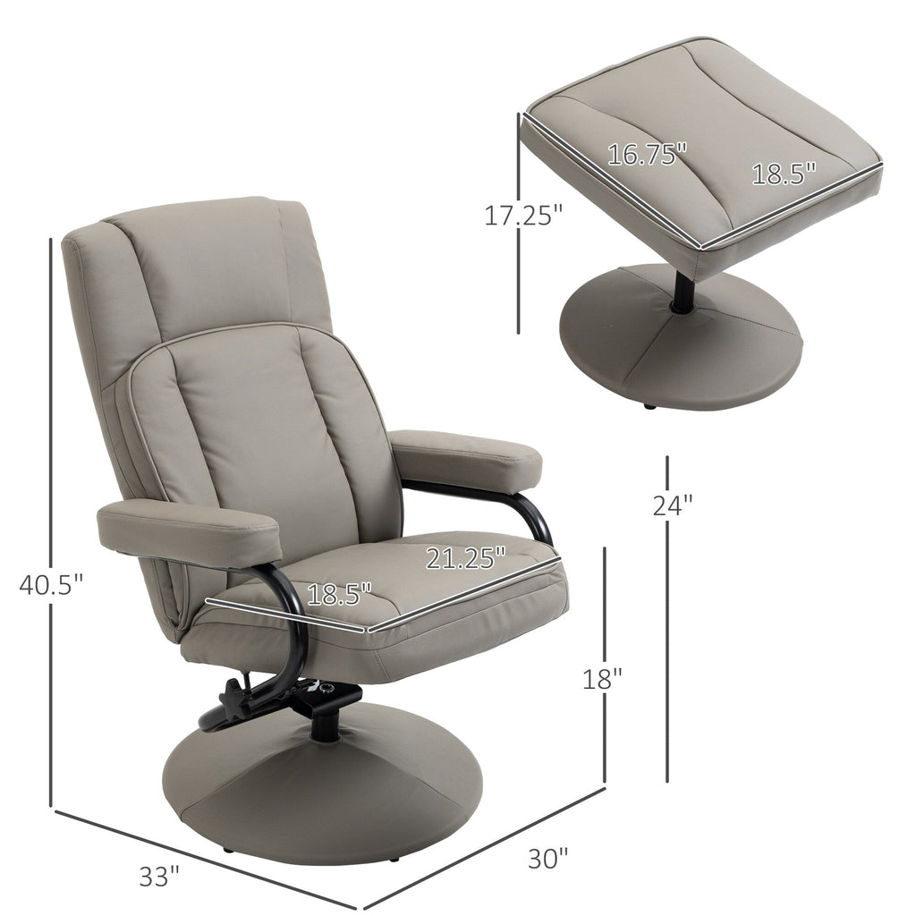 Fauteuil inclinable pivotant manuel en cuir PU, fauteuil d'appoint réglable, fauteuil de télévision, fauteuil de lecture inclinable avec pouf