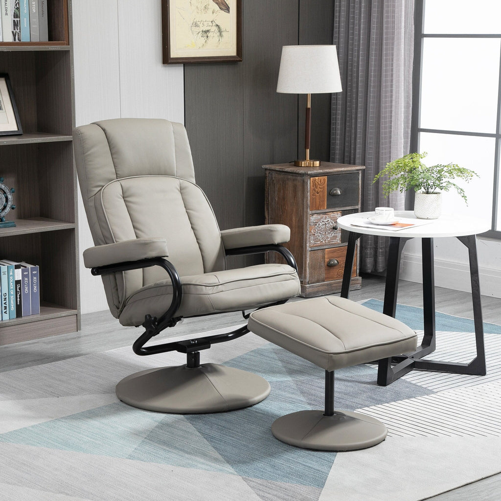 Fauteuil inclinable pivotant manuel en cuir PU, fauteuil d'appoint réglable, fauteuil de télévision, fauteuil de lecture inclinable avec pouf