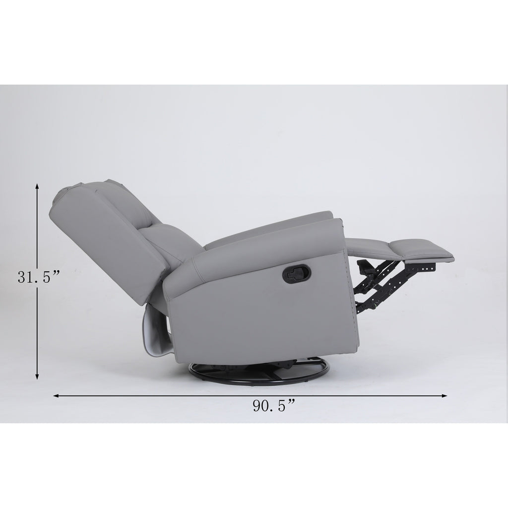 Fauteuil inclinable manuel pivotant en tissu, dossier haut, avec repose-pieds, dossier réglable et garniture cloutée