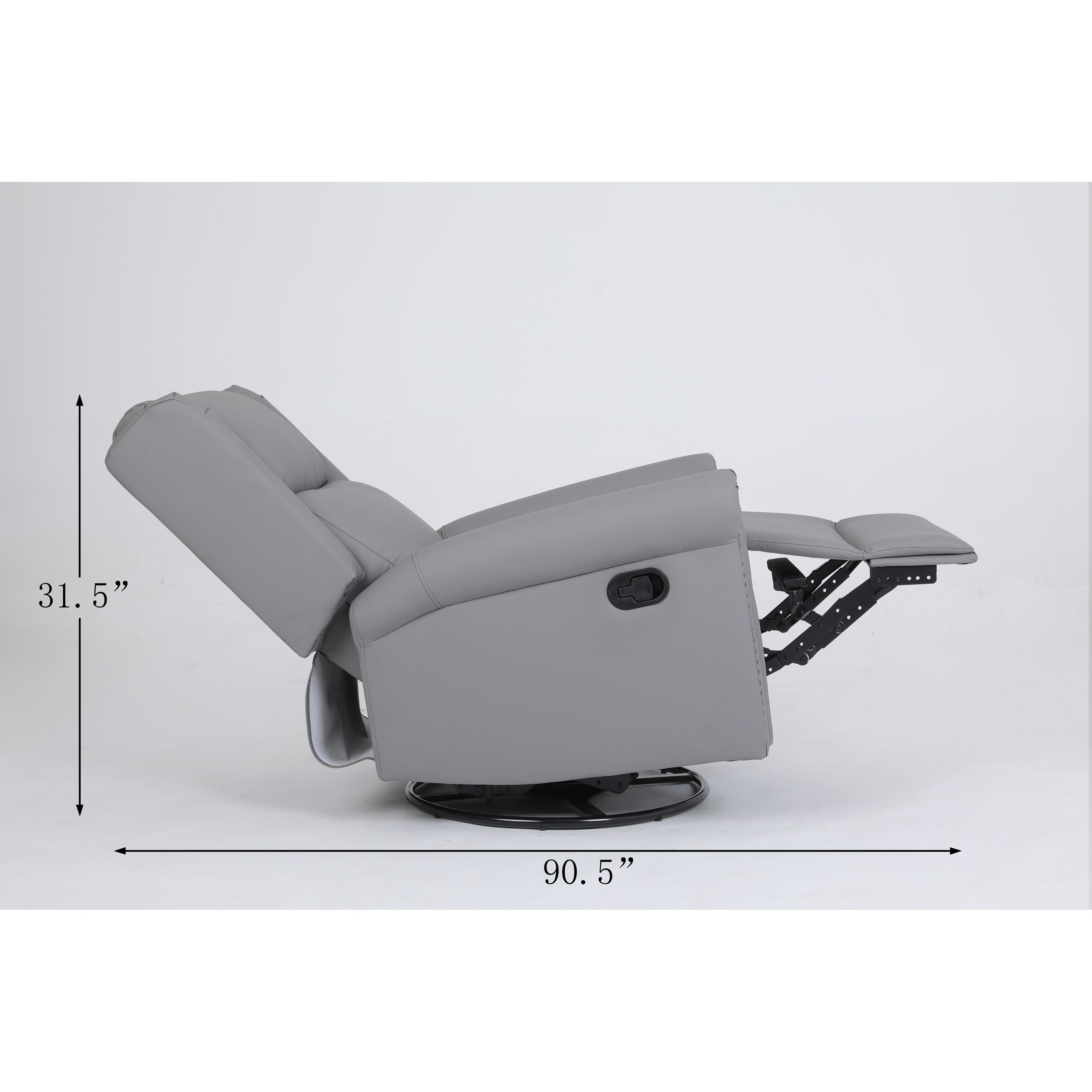 Fauteuil inclinable manuel pivotant en tissu, dossier haut, avec repose-pieds, dossier réglable et garniture cloutée