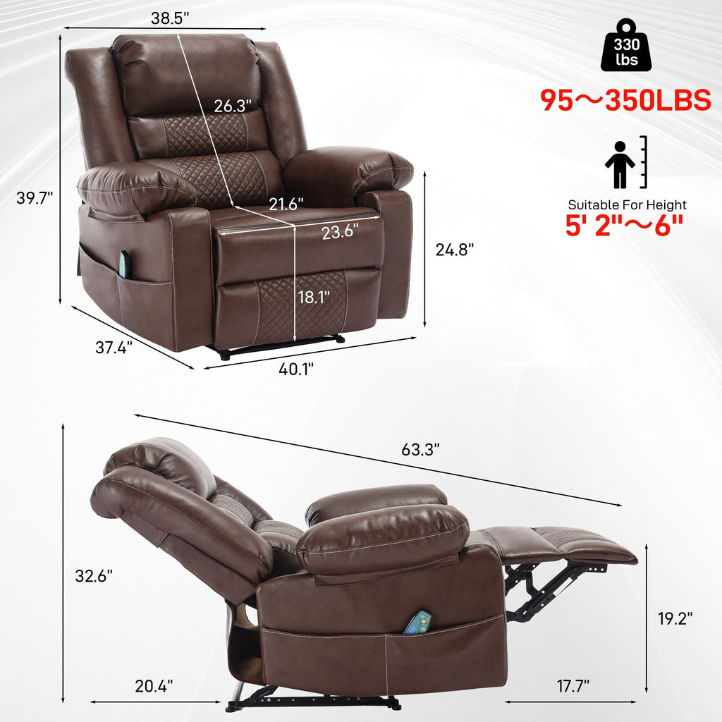 Fauteuil inclinable manuel avec massage 8 points, chauffant, réglable et cadre robuste pour salon